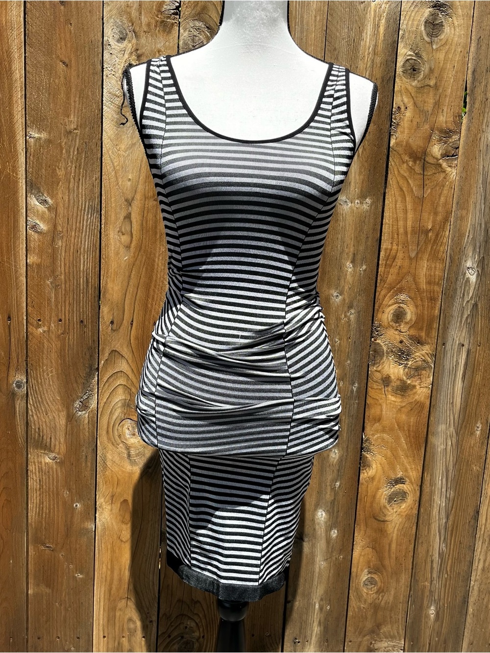 Bebe Y2K Striped Black and White Sleeveless Bodycon Dress Accepting Offers!